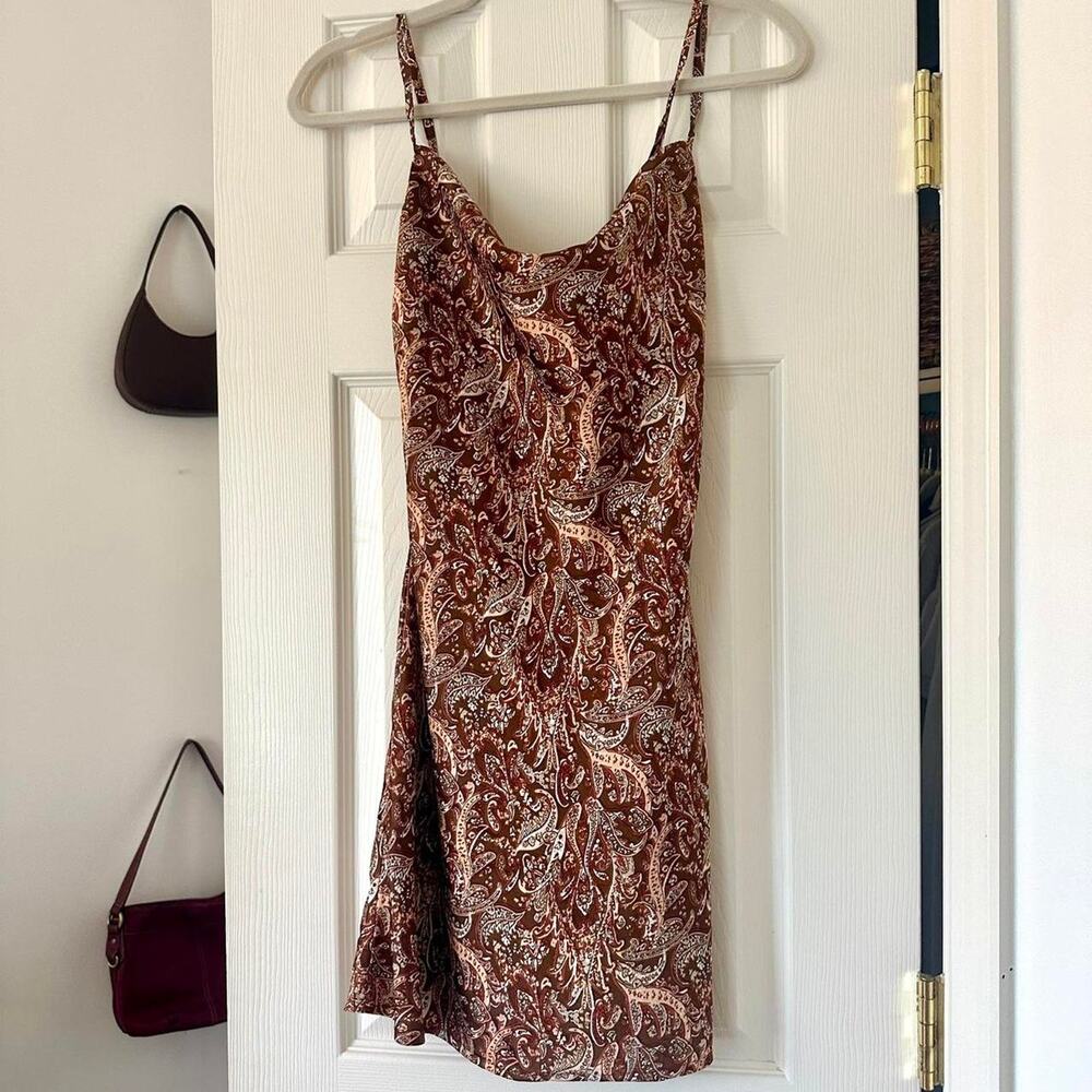 Adorable satin paisley cowl neck dress